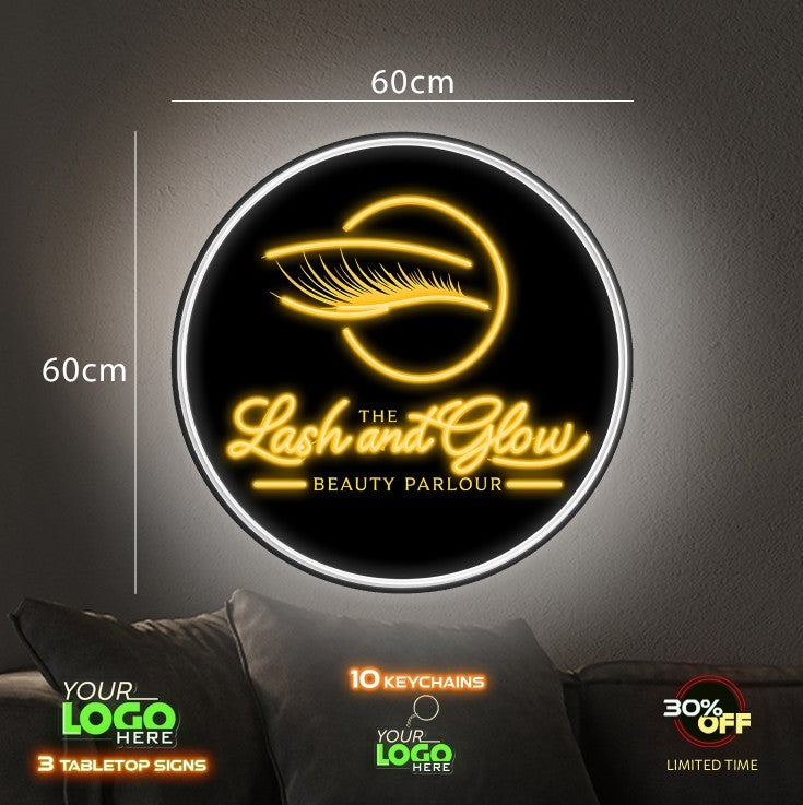 The Lash and Glow Beauty Parlour | 4 LED NEON SIGN (2 round and 2 rectangle)