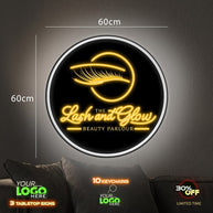 The Lash and Glow Beauty Parlour | 4 LED NEON SIGN (2 round and 2 rectangle)